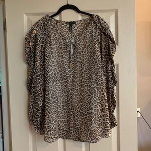 Black Label by Chico’s Brown Leopard Silk Blouse sz 1